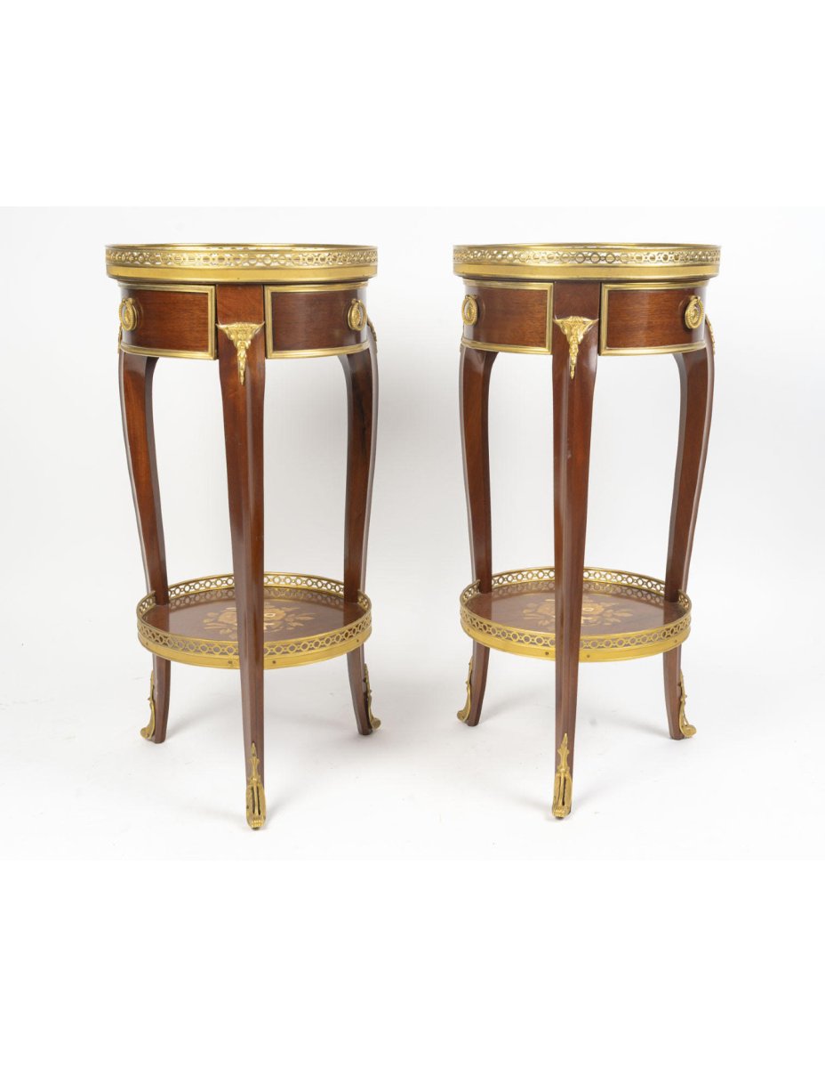 Pair Of Mahogany And Gilded Bronze Side Tables In The Louis XV And Napoleon III Styles-photo-2