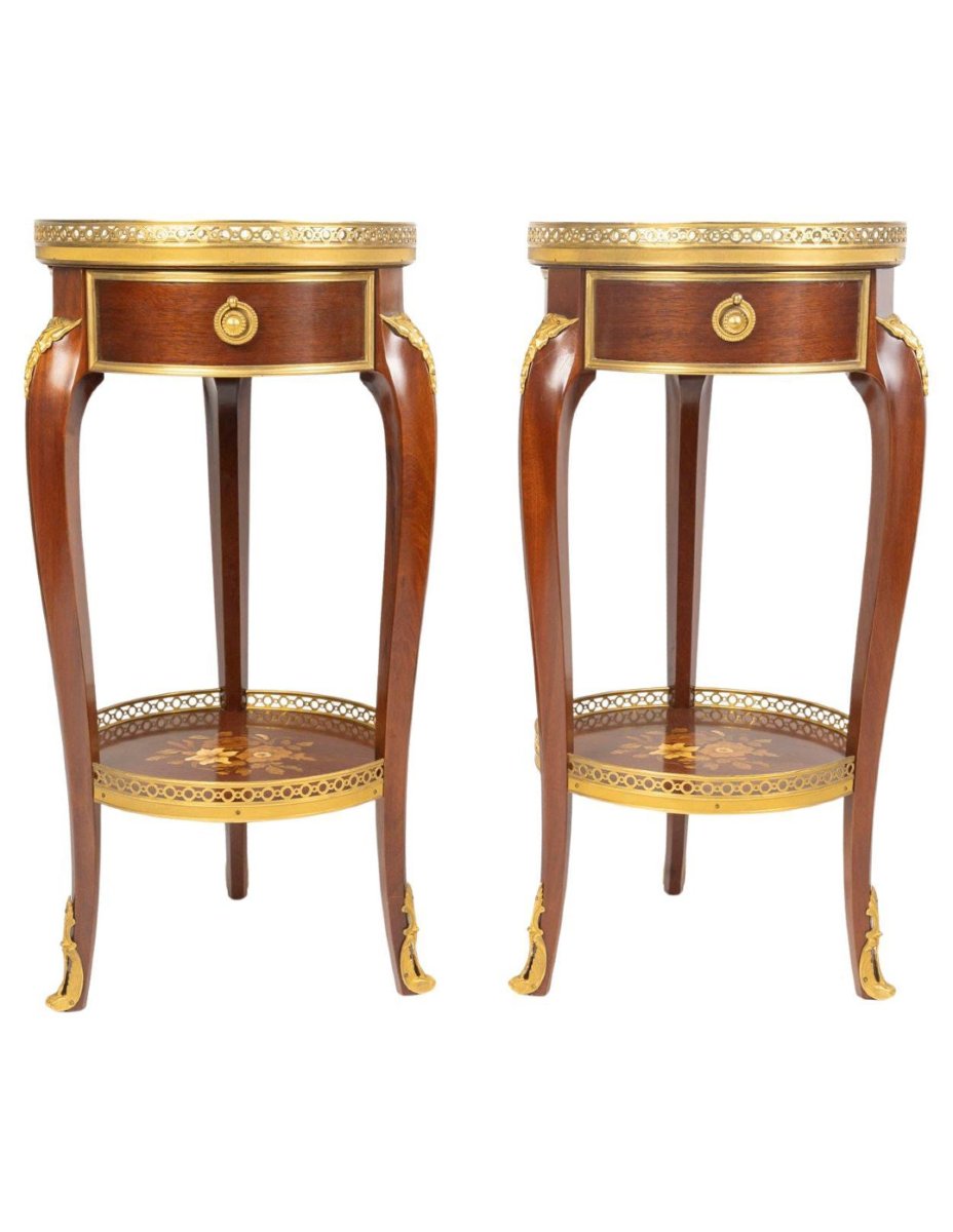 Pair Of Mahogany And Gilded Bronze Side Tables In The Louis XV And Napoleon III Styles