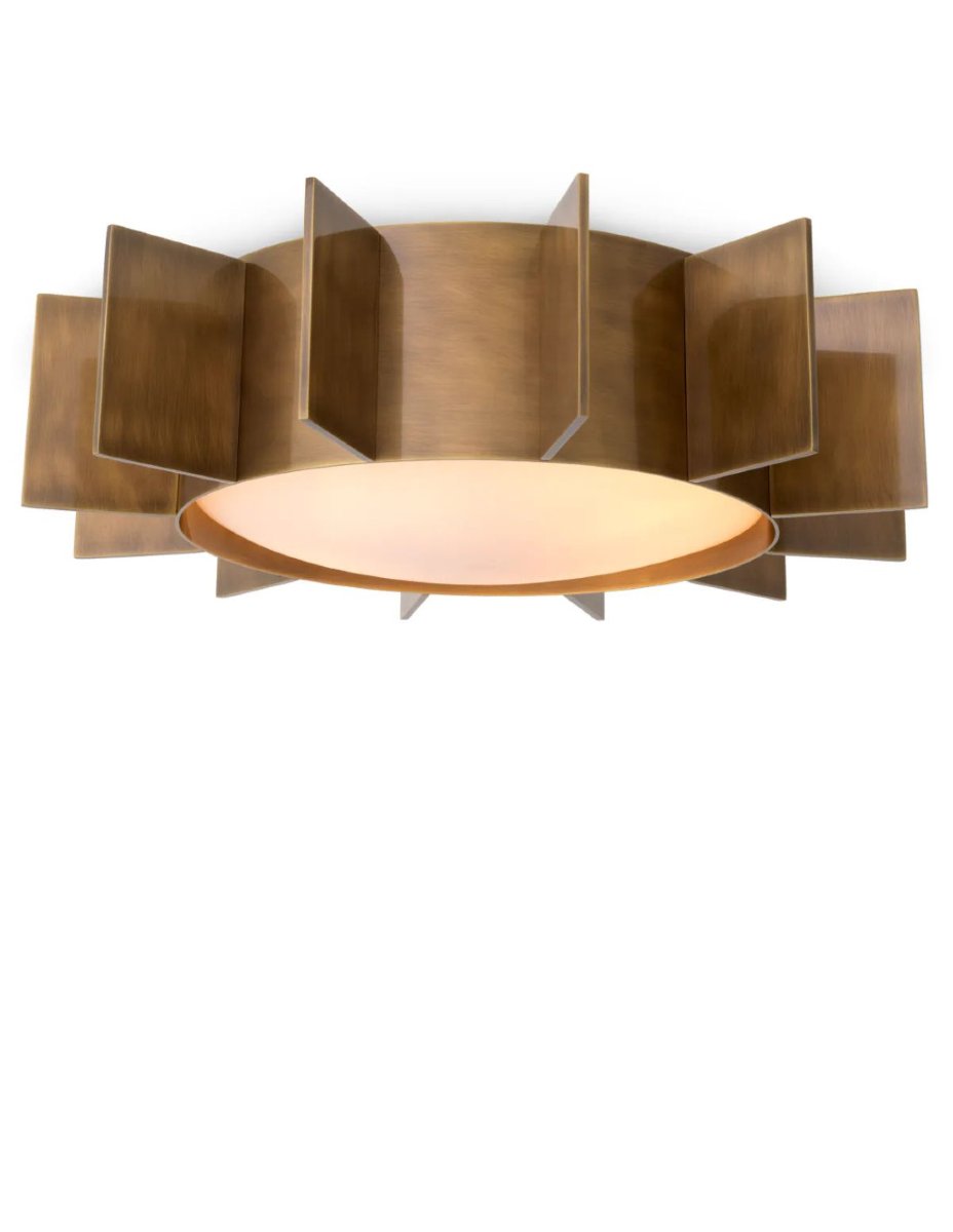 Plafonnier en laiton avec diffuseur en verre blanc-photo-2