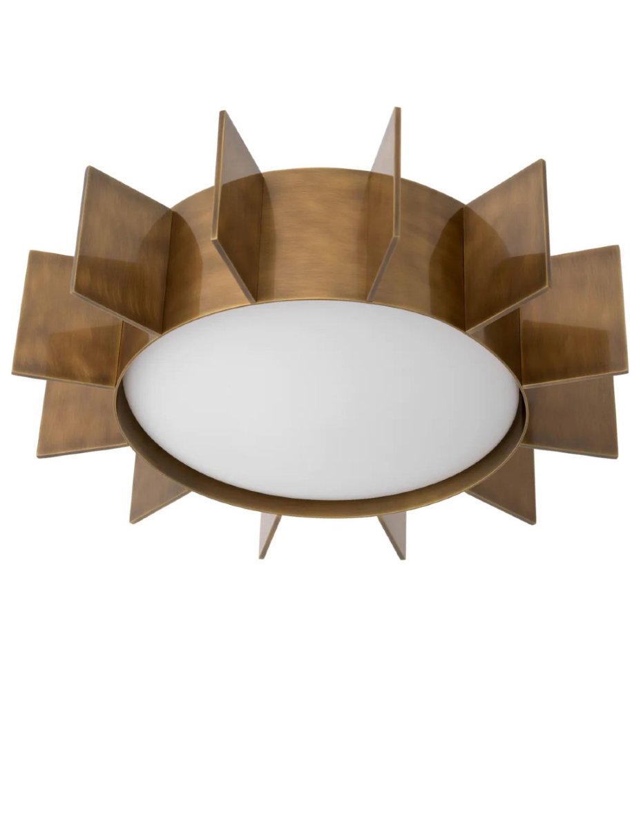 Plafonnier en laiton avec diffuseur en verre blanc-photo-2