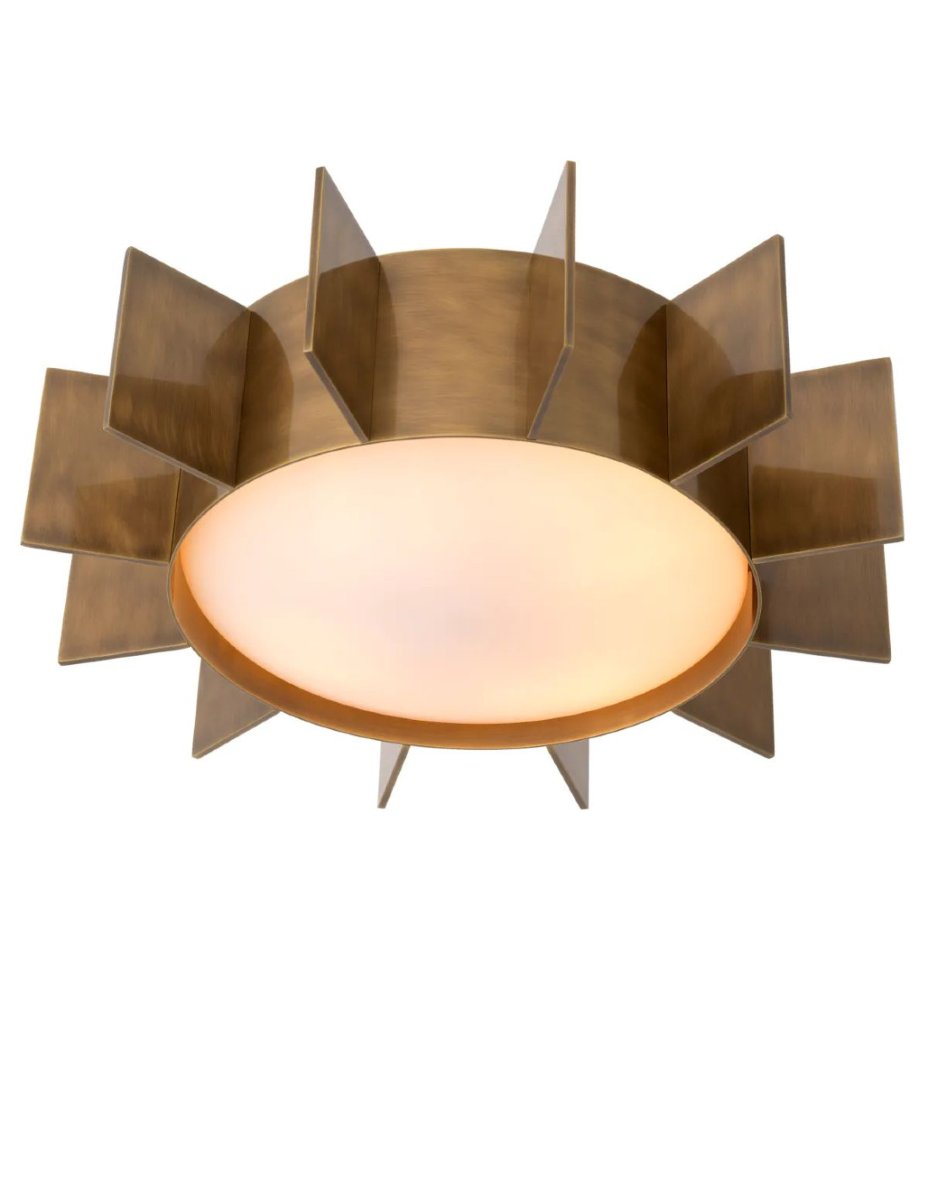 Plafonnier en laiton avec diffuseur en verre blanc
