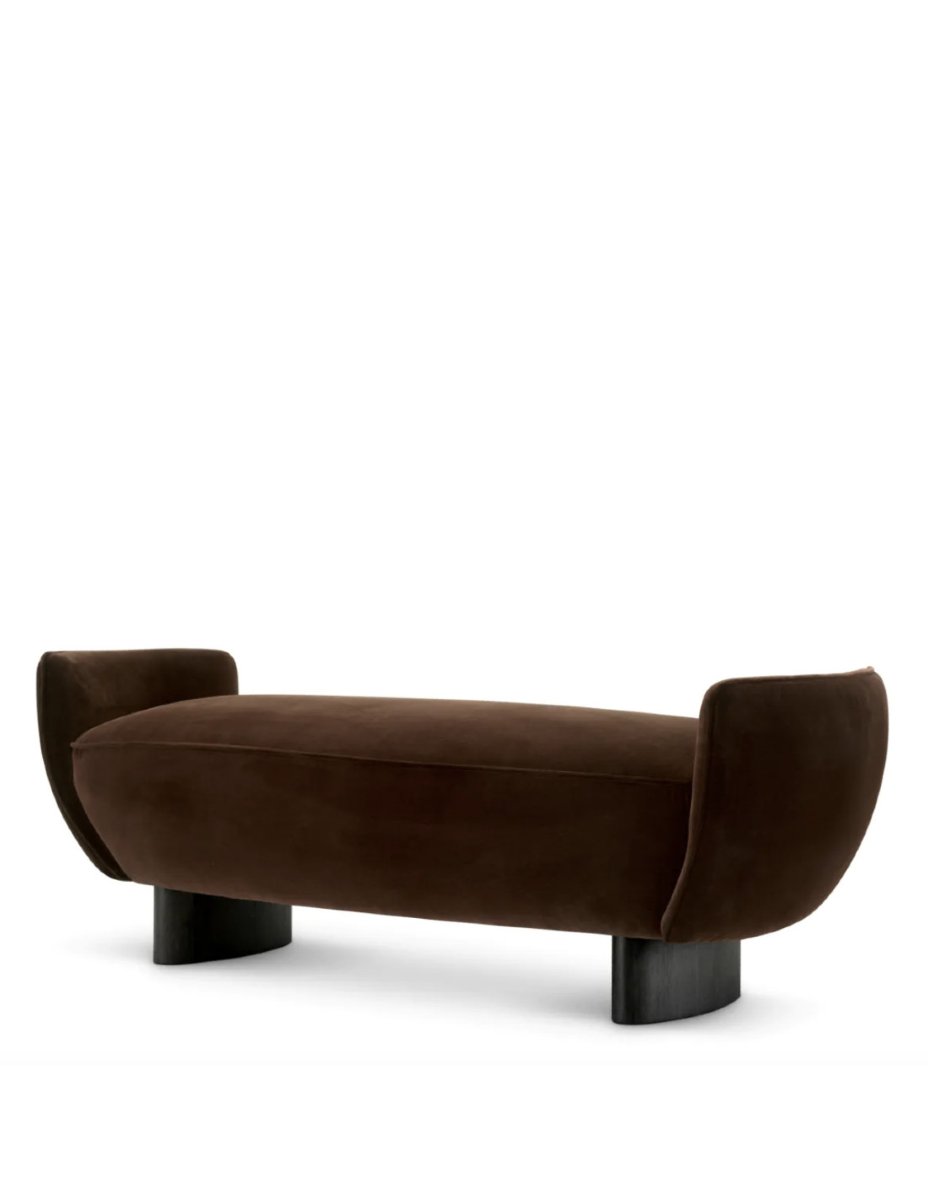 Brown Velvet Bench With Black Legs, Contemporary Design
