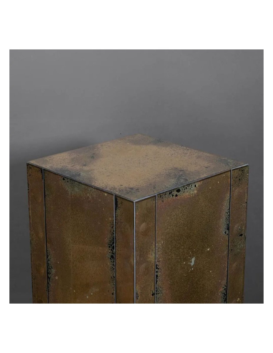 Set Of Three Metal Coffee Tables With An Oxidized Mirror Finish In A 1970s Style-photo-4