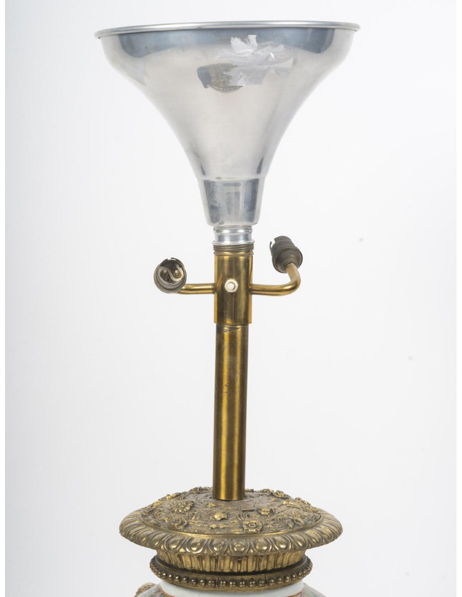 Importante lampe de table en porcelaine de Satsuma et bronze doré, XIXème siècle.-photo-2