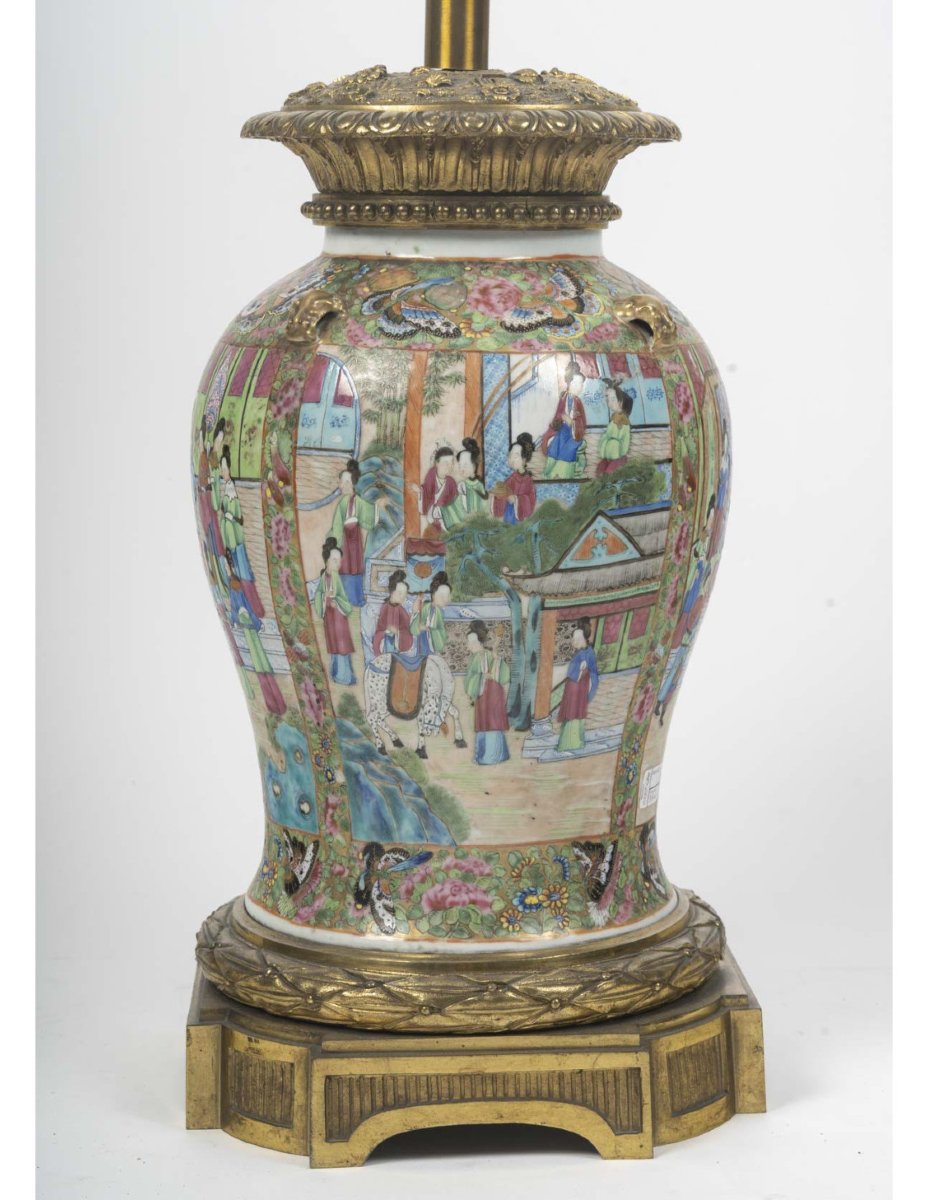 Importante lampe de table en porcelaine de Satsuma et bronze doré, XIXème siècle.-photo-3