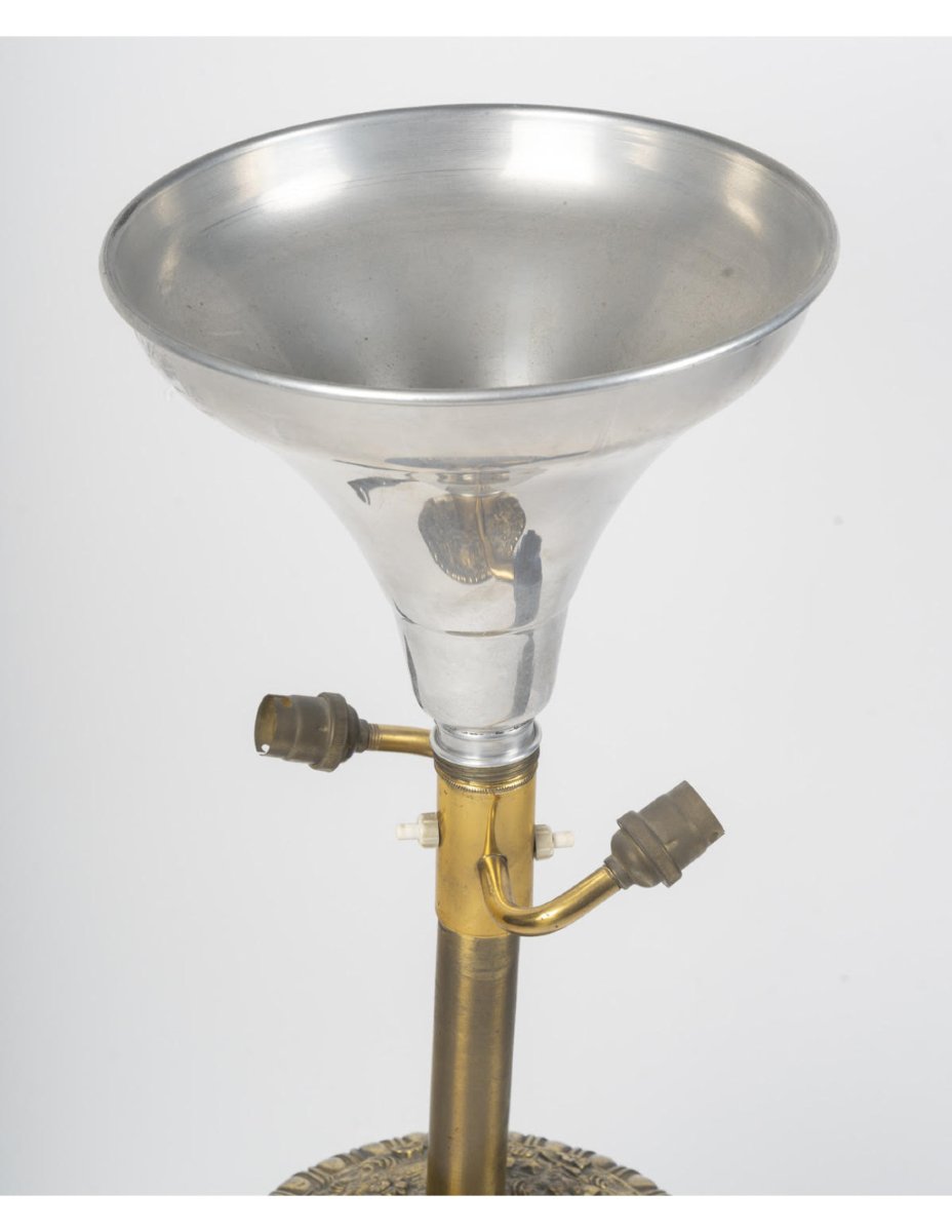 Importante lampe de table en porcelaine de Satsuma et bronze doré, XIXème siècle.-photo-4