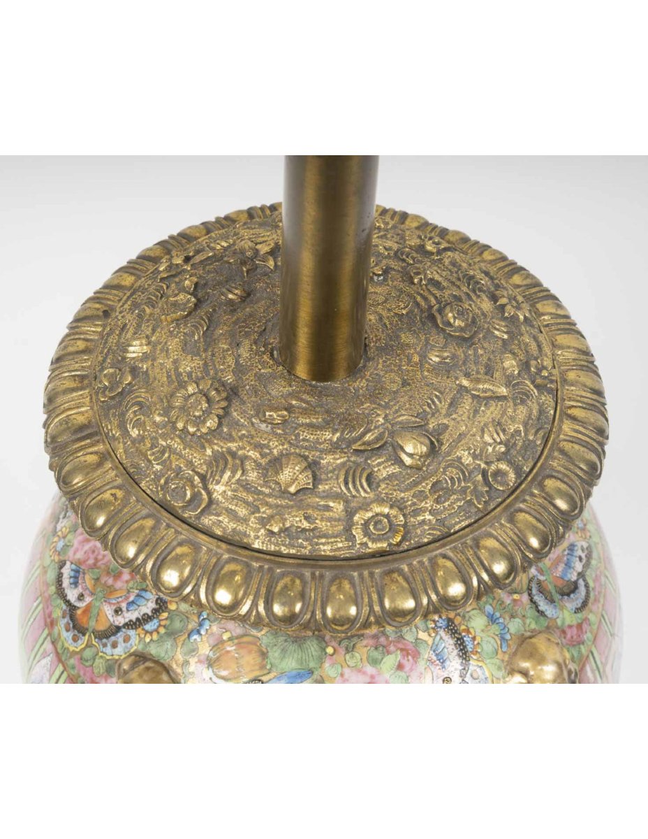 Importante lampe de table en porcelaine de Satsuma et bronze doré, XIXème siècle.-photo-1