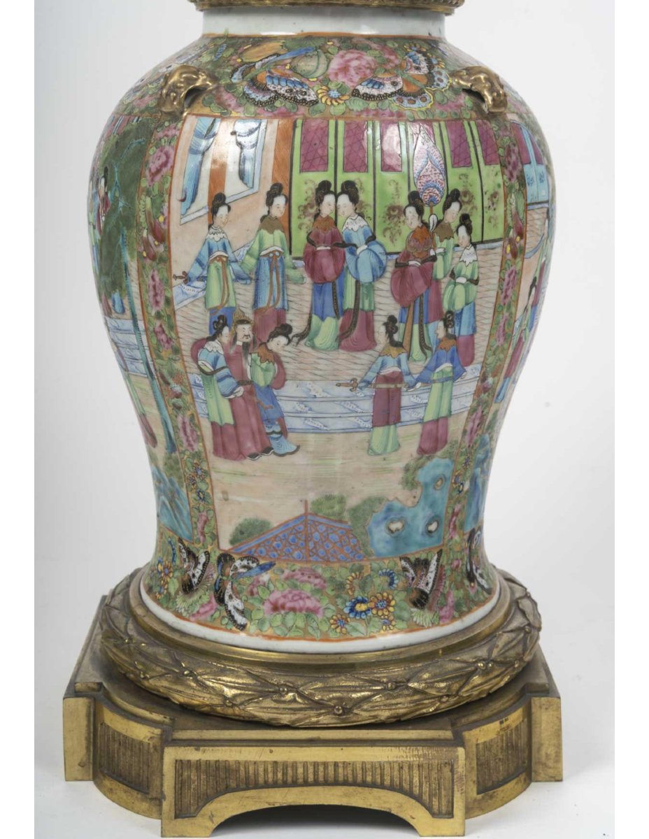 Importante lampe de table en porcelaine de Satsuma et bronze doré, XIXème siècle.-photo-2