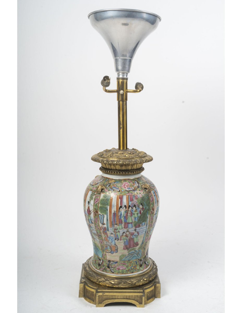 Importante lampe de table en porcelaine de Satsuma et bronze doré, XIXème siècle.-photo-5