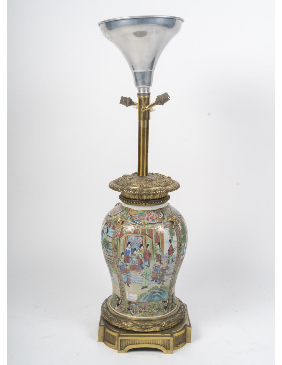 Importante lampe de table en porcelaine de Satsuma et bronze doré, XIXème siècle.-photo-6