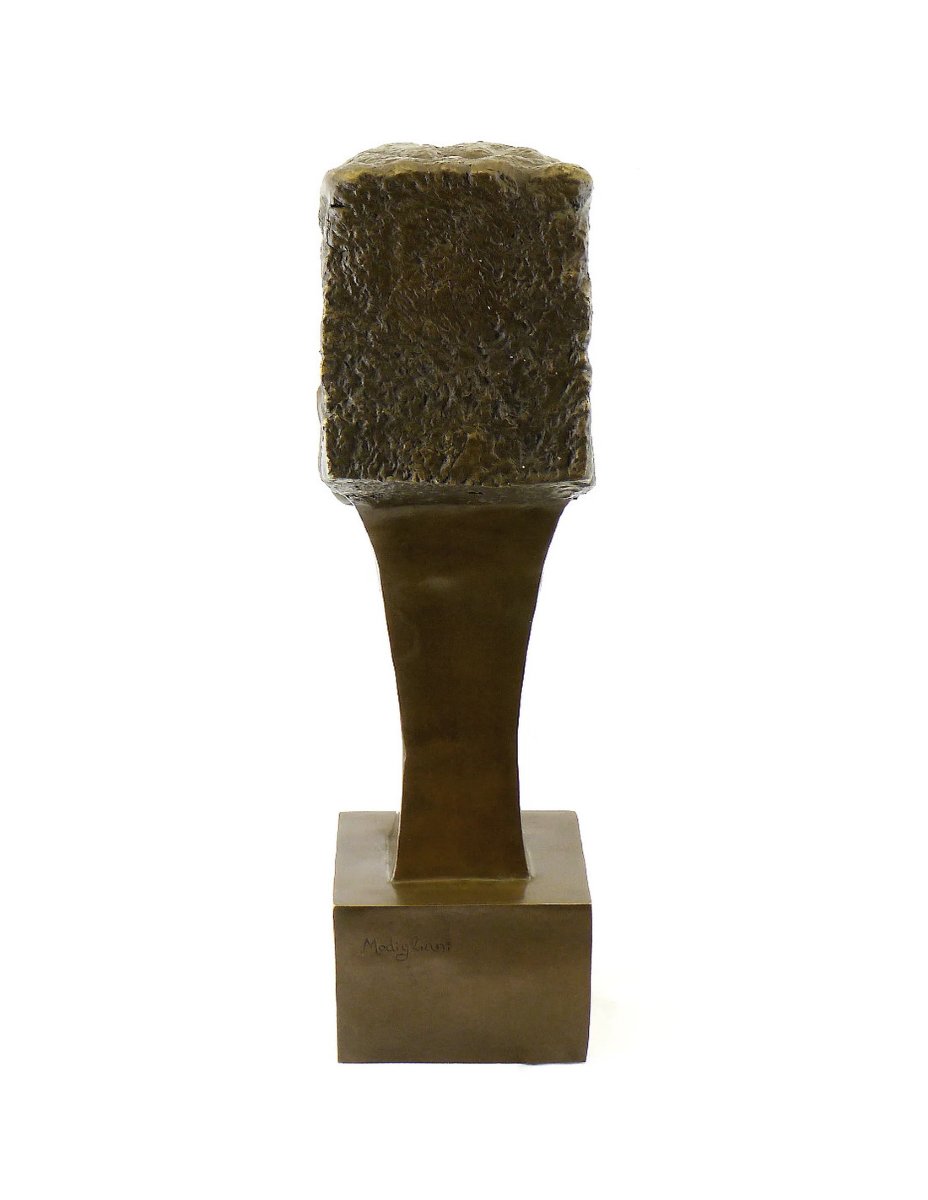 Sculpture Art Déco en bronze à patine brune représentant une tête de femme-photo-3