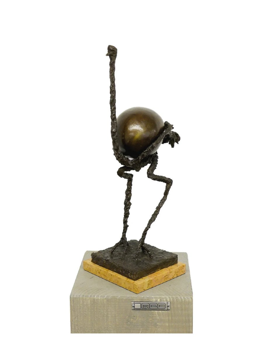 Modern Ostrich Sculpture In Patinated Bronze-photo-2