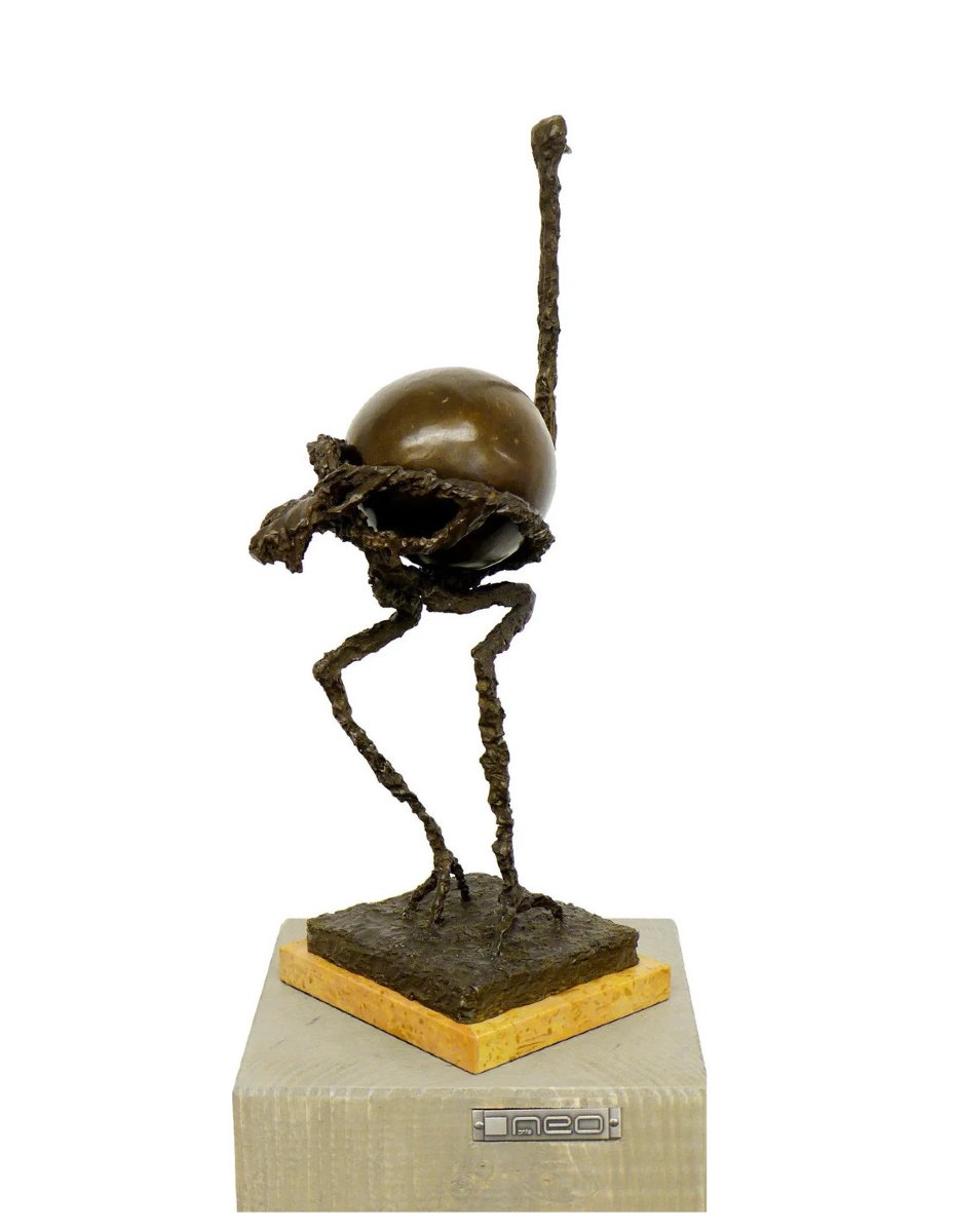 Modern Ostrich Sculpture In Patinated Bronze-photo-4
