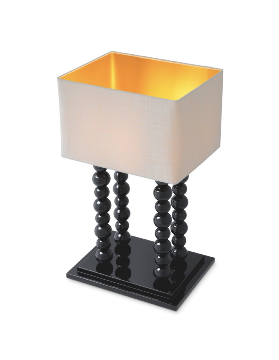 Pair Of Table Lamps In A Piano Black Finish With White Linen Shades-photo-3