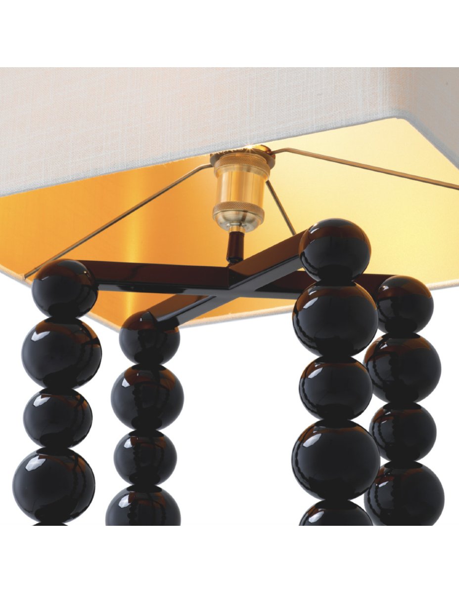 Pair Of Table Lamps In A Piano Black Finish With White Linen Shades-photo-4