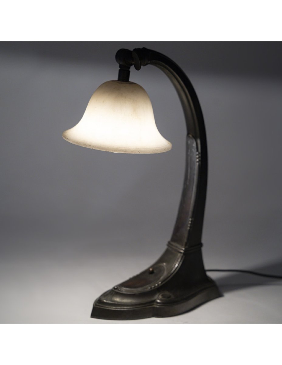 Lampe à poser de 1910, lampe en albâtre et étain, Art Nouveau.-photo-2