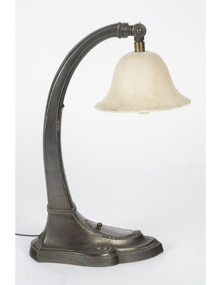 Lampe à poser de 1910, lampe en albâtre et étain, Art Nouveau.-photo-3