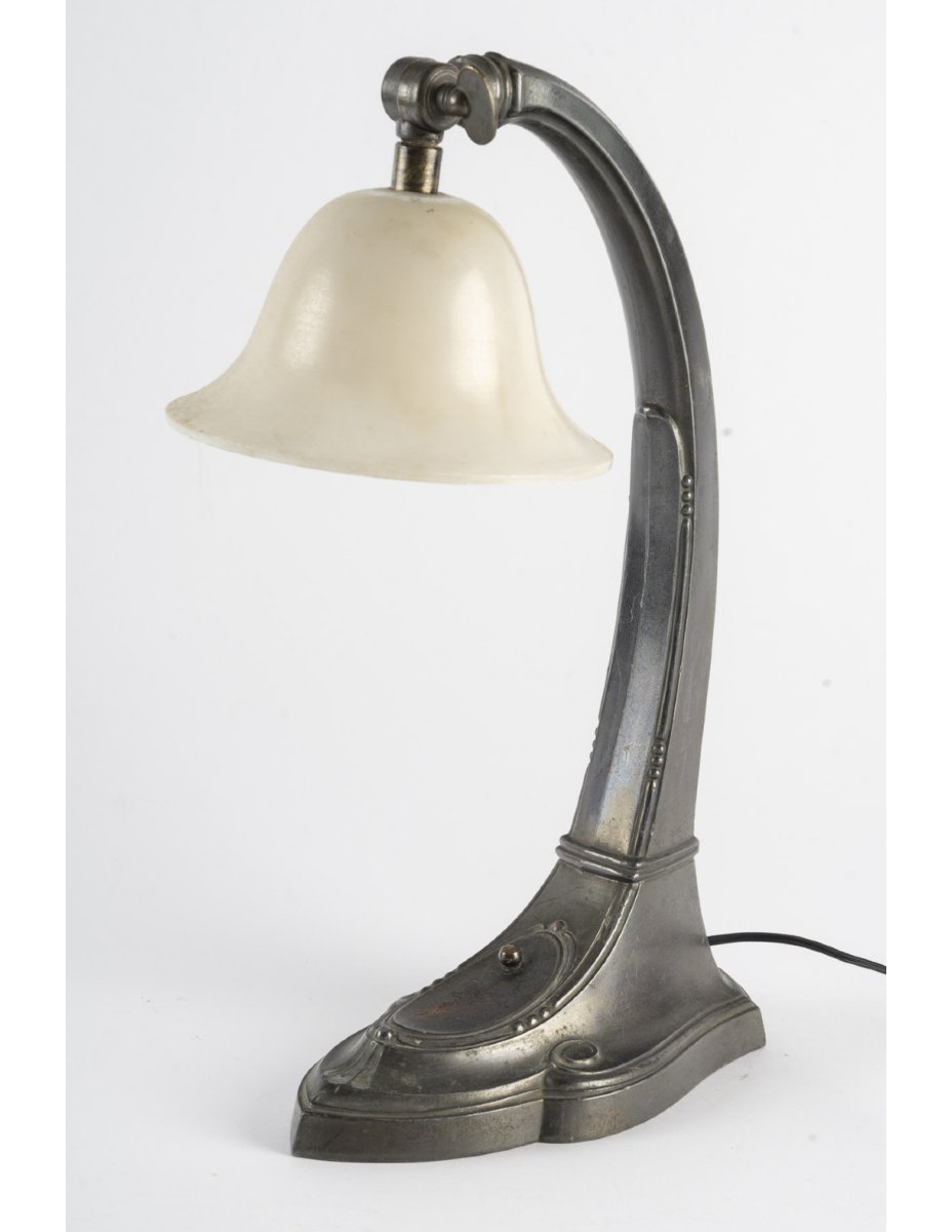 Lampe à poser de 1910, lampe en albâtre et étain, Art Nouveau.