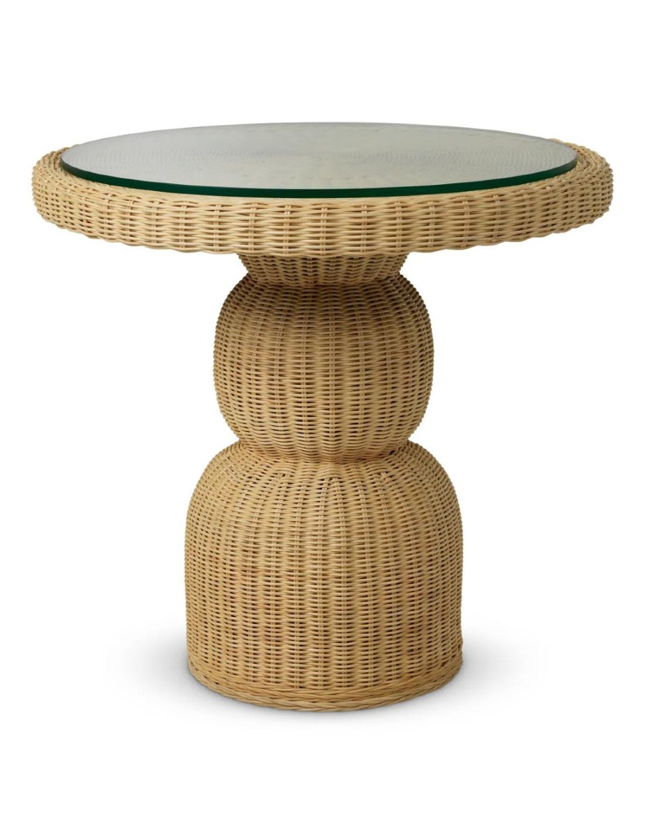 Side Table Made Of Natural Rattan And Tempered Glass