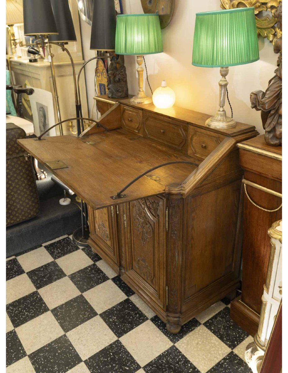 19th-century Sideboard Converted Into A Sloping Desk, Carved Oak, Napoleon III Period.-photo-1