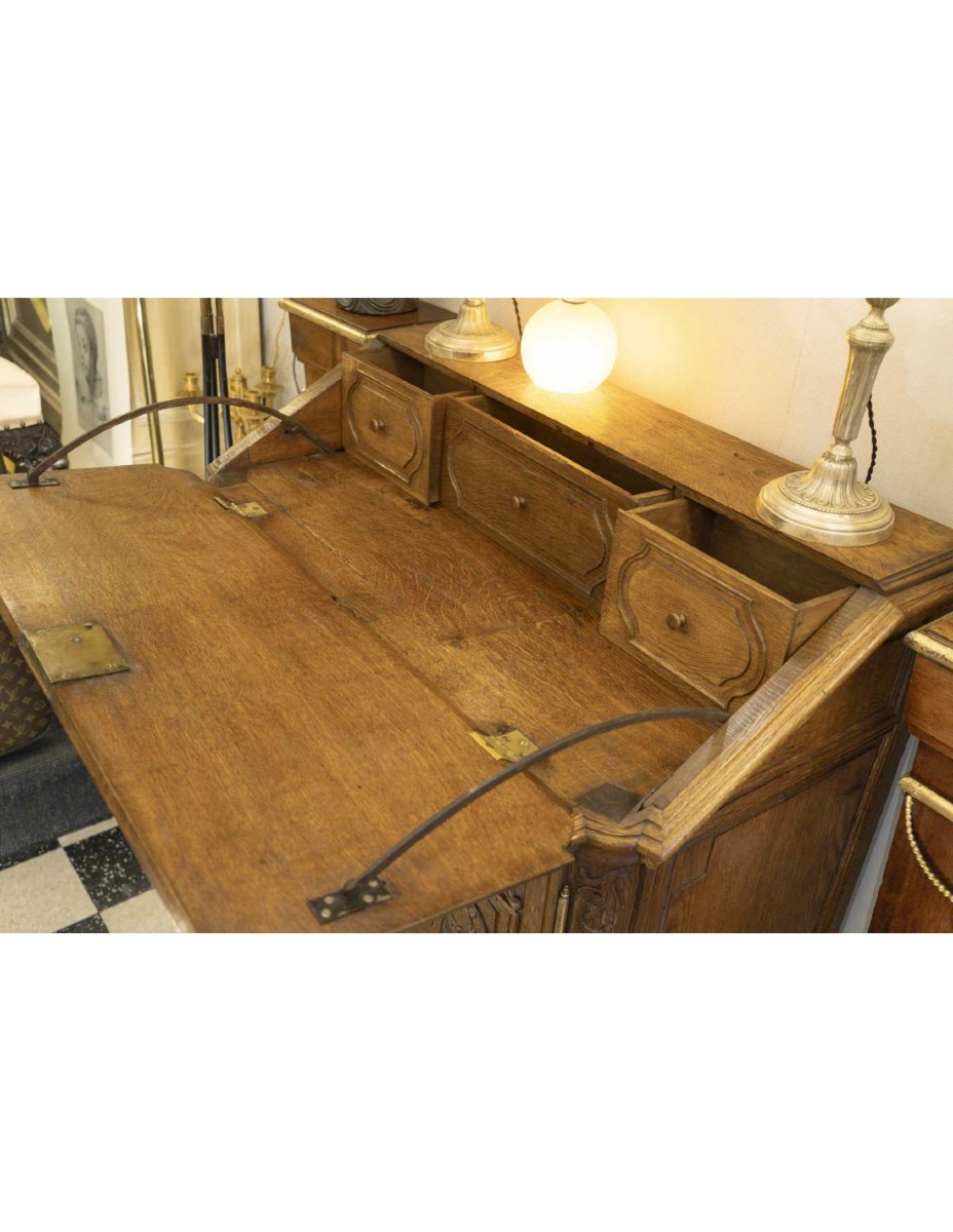 19th-century Sideboard Converted Into A Sloping Desk, Carved Oak, Napoleon III Period.-photo-2