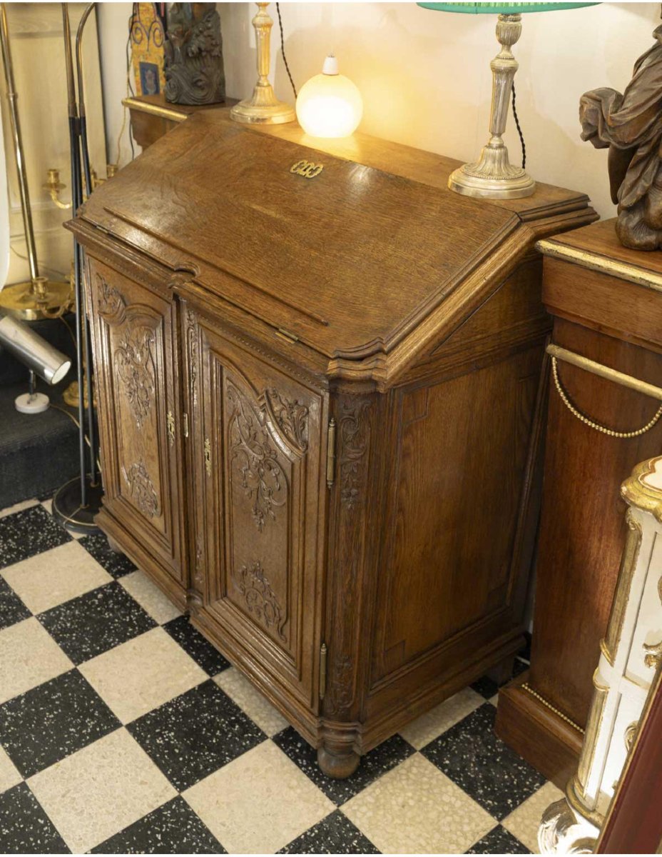 19th-century Sideboard Converted Into A Sloping Desk, Carved Oak, Napoleon III Period.-photo-4