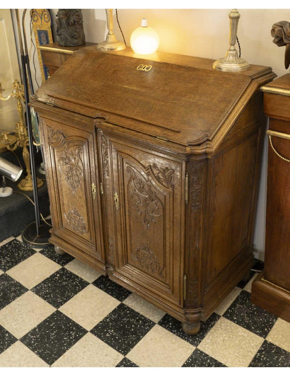 19th-century Sideboard Converted Into A Sloping Desk, Carved Oak, Napoleon III Period.-photo-5