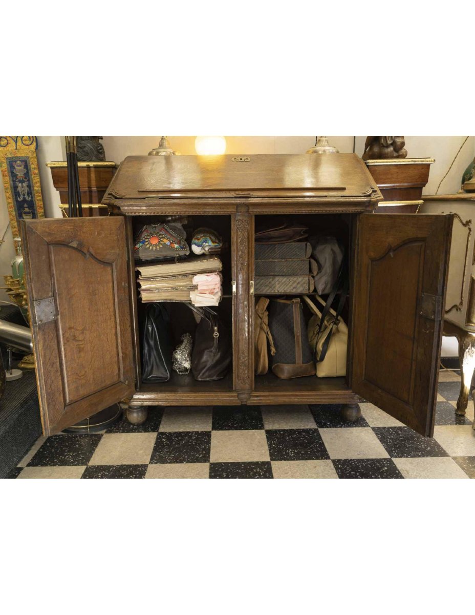 19th-century Sideboard Converted Into A Sloping Desk, Carved Oak, Napoleon III Period.-photo-8