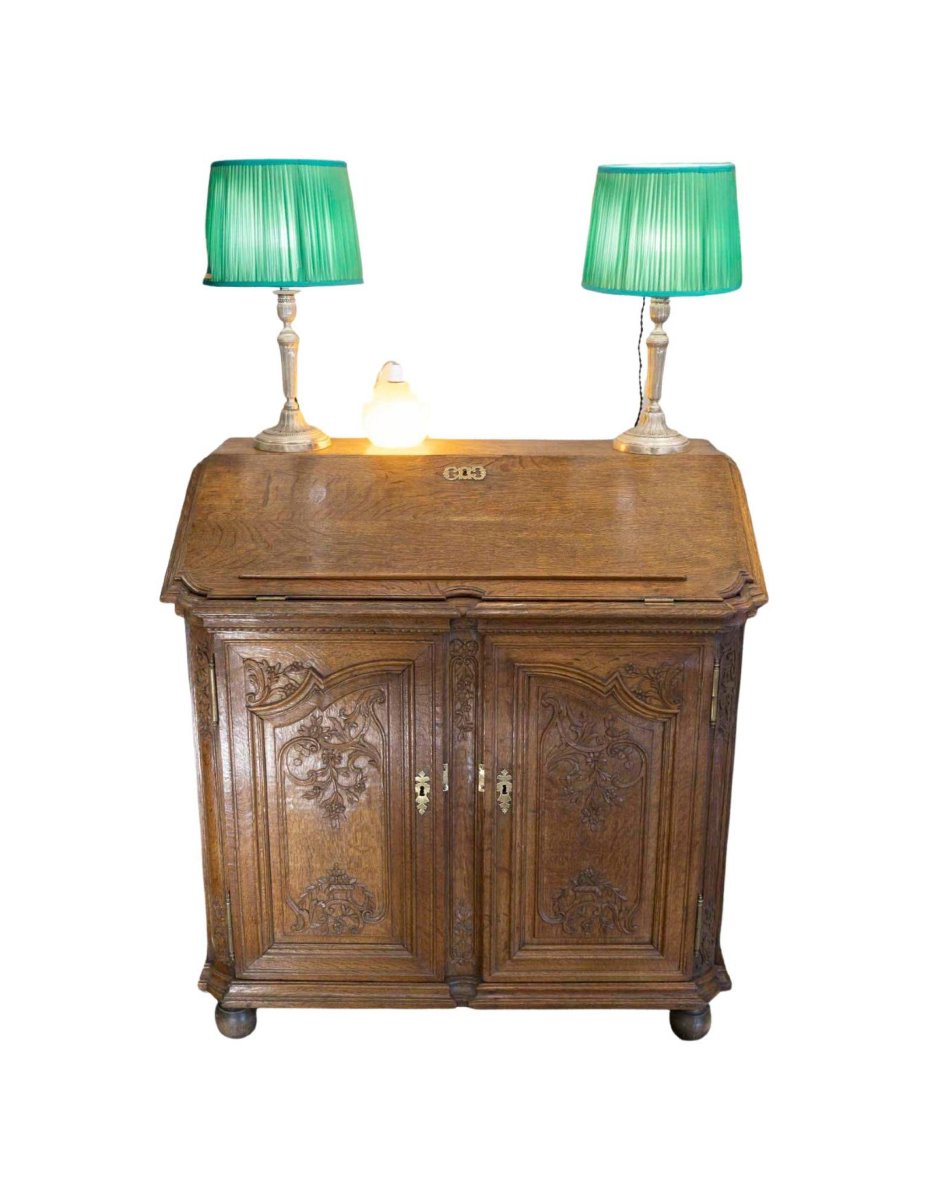 19th-century Sideboard Converted Into A Sloping Desk, Carved Oak, Napoleon III Period.
