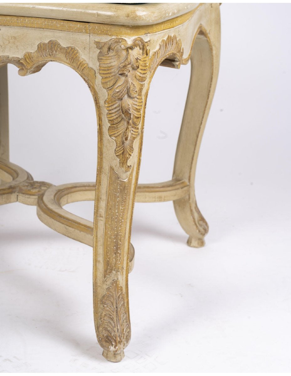 A Set Of 6 Carved And Lacquered Wooden Chairs In The Louis XV Style, 20th Century.-photo-2
