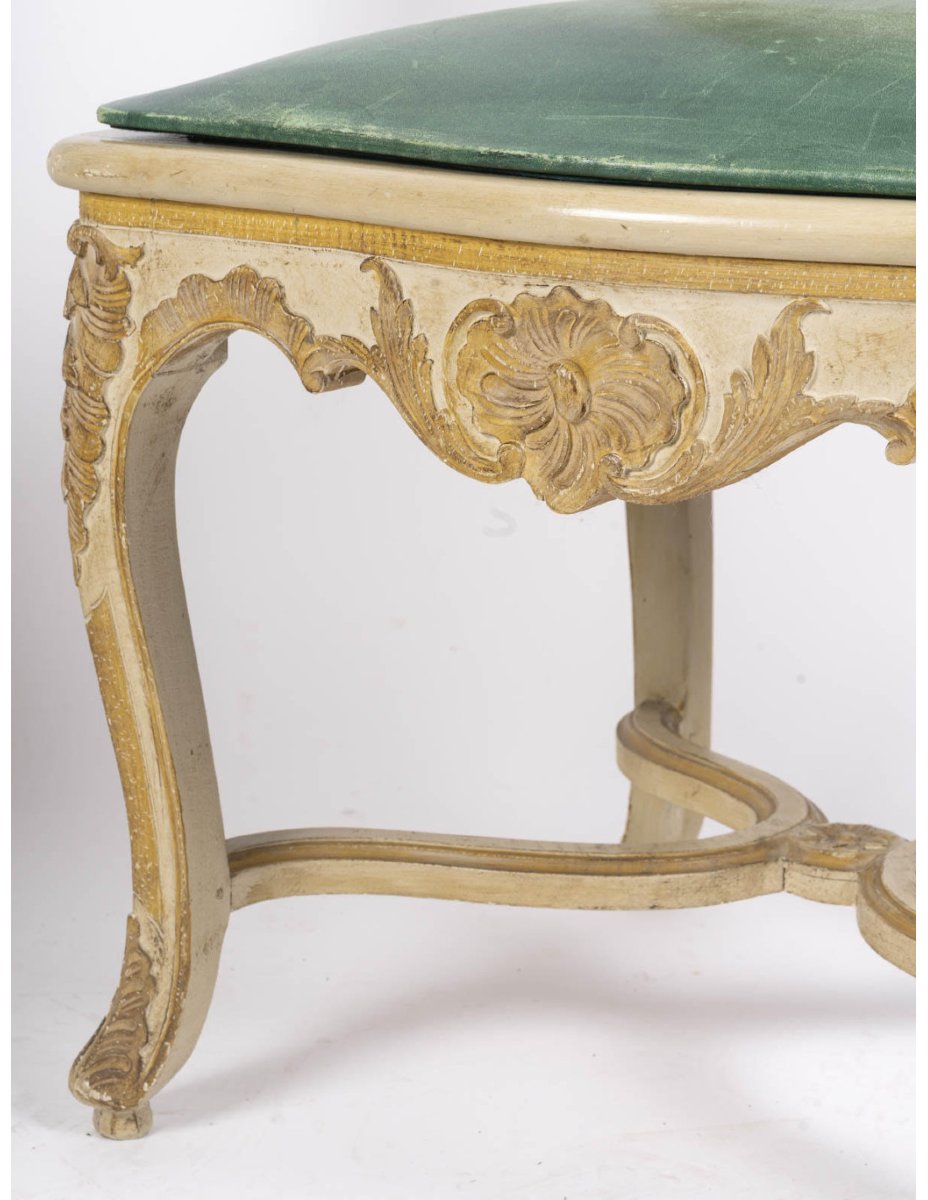 A Set Of 6 Carved And Lacquered Wooden Chairs In The Louis XV Style, 20th Century.-photo-3