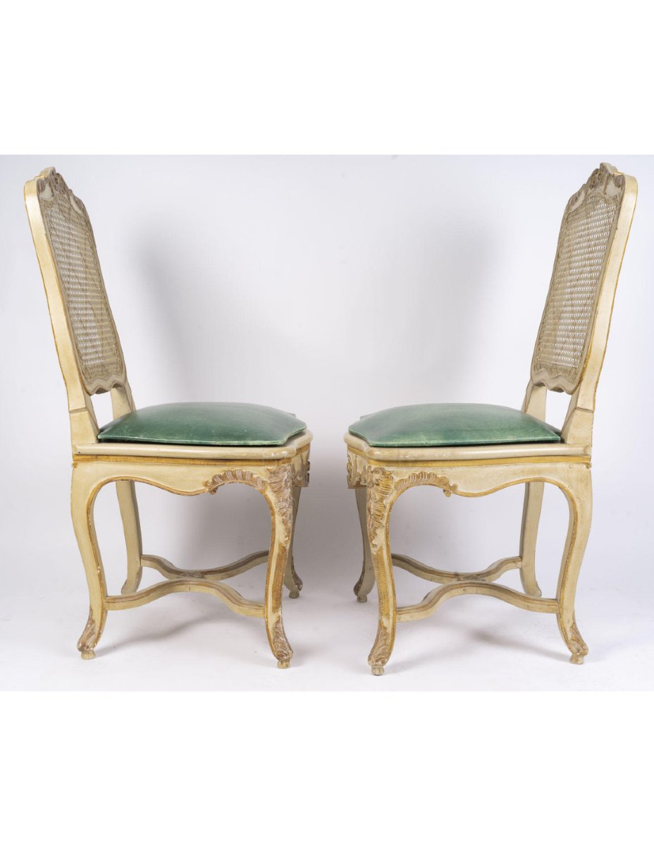 A Set Of 6 Carved And Lacquered Wooden Chairs In The Louis XV Style, 20th Century.-photo-4