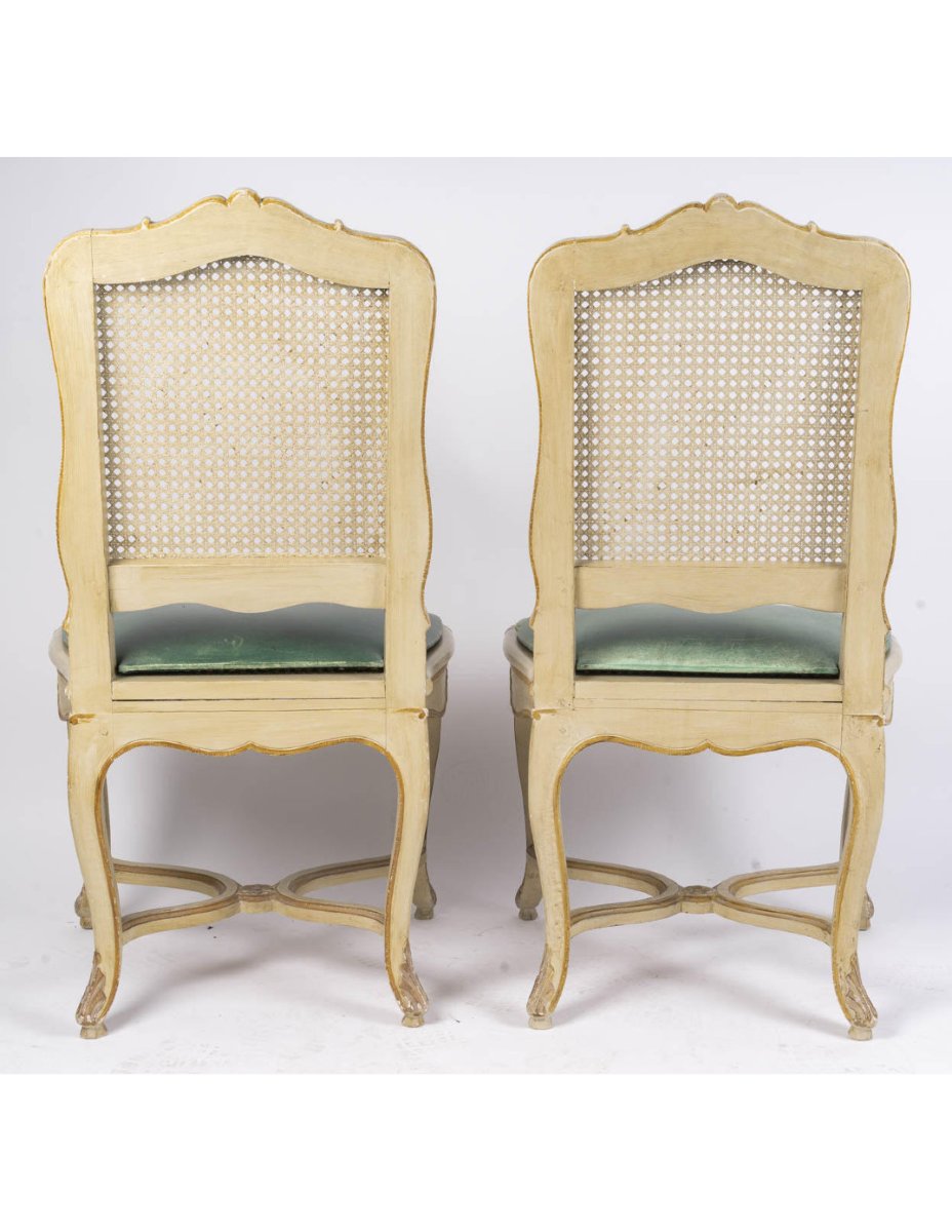 A Set Of 6 Carved And Lacquered Wooden Chairs In The Louis XV Style, 20th Century.-photo-5