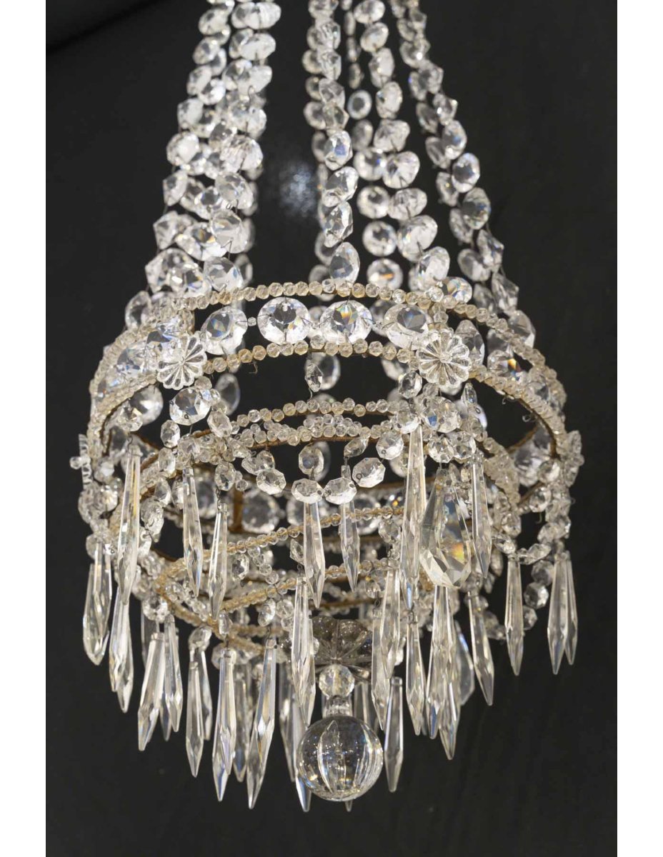 Hanging Chandelier With Crystal Pendants From The Napoleon III Period, 19th Century.-photo-4