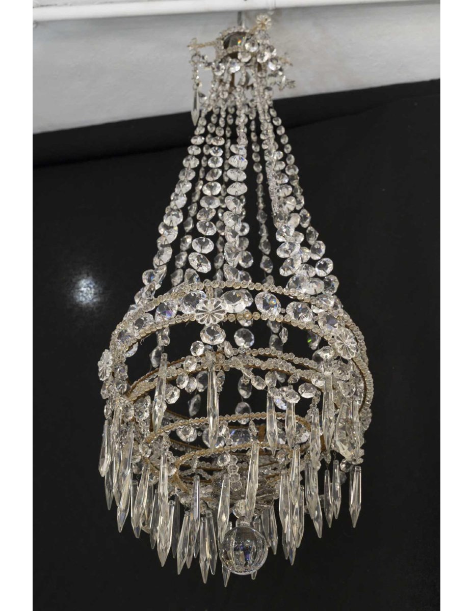 Hanging Chandelier With Crystal Pendants From The Napoleon III Period, 19th Century.-photo-3