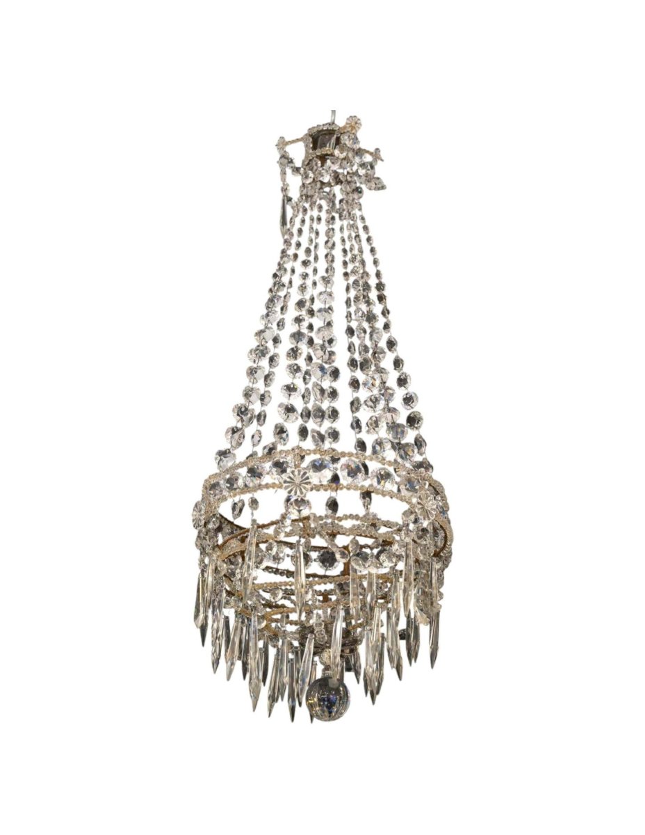 Hanging Chandelier With Crystal Pendants From The Napoleon III Period, 19th Century.