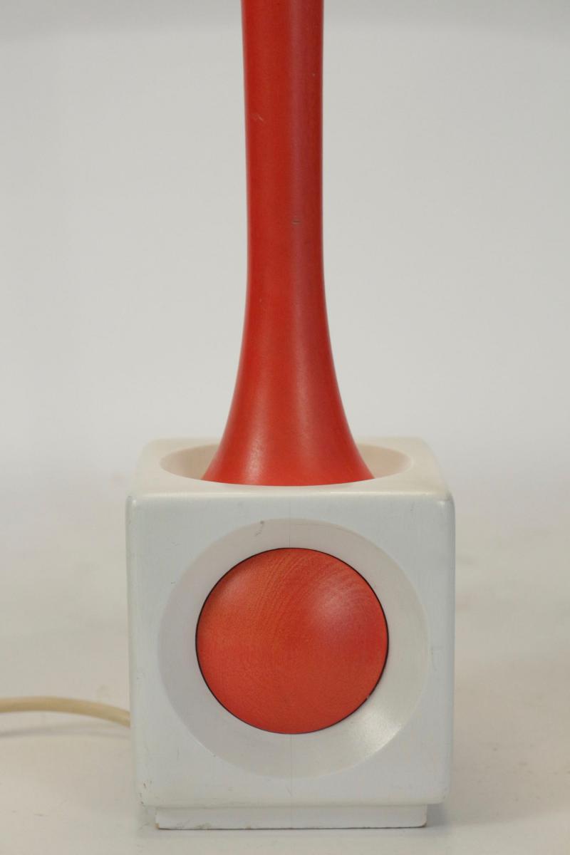 Lamp Painted Wood Orange And White, Year 1960.-photo-3