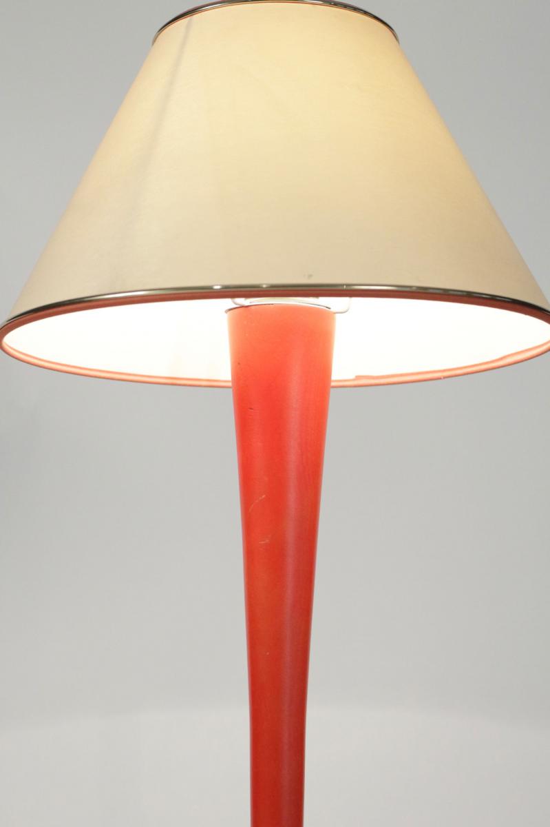 Lampe En Bois Peint Orange Et Blanc, Année 1960.-photo-4