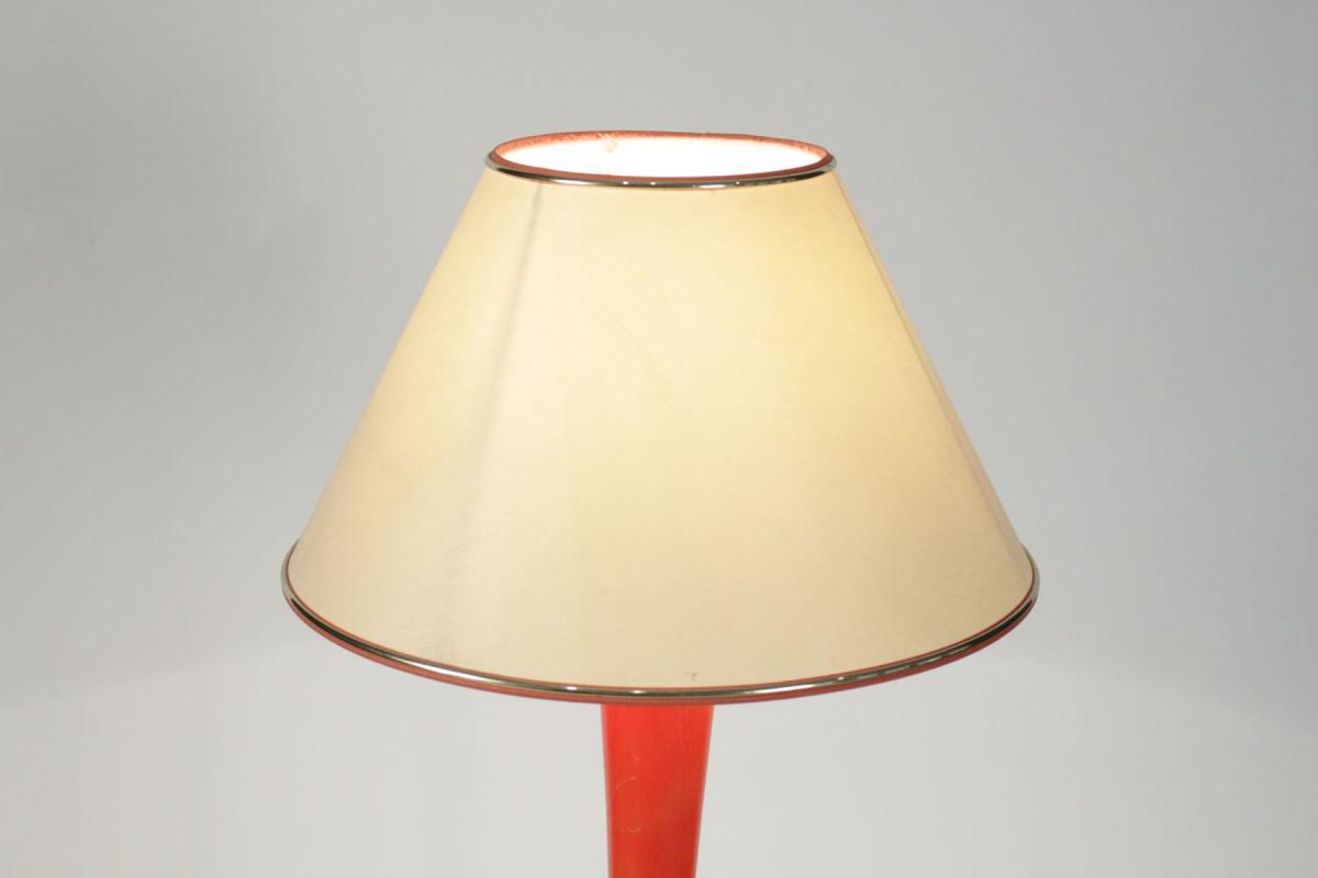 Lampe En Bois Peint Orange Et Blanc, Année 1960.-photo-1