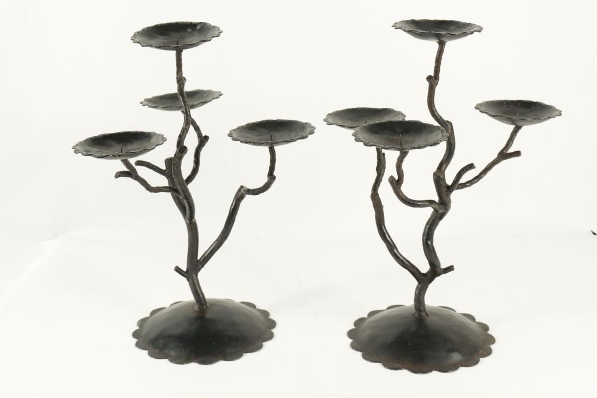 Pair Of Painted Metal Candelabra Twentieth Century Candles Simulating Tree Branches