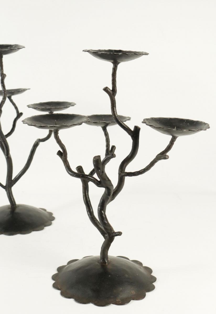 Pair Of Painted Metal Candelabra Twentieth Century Candles Simulating Tree Branches-photo-3