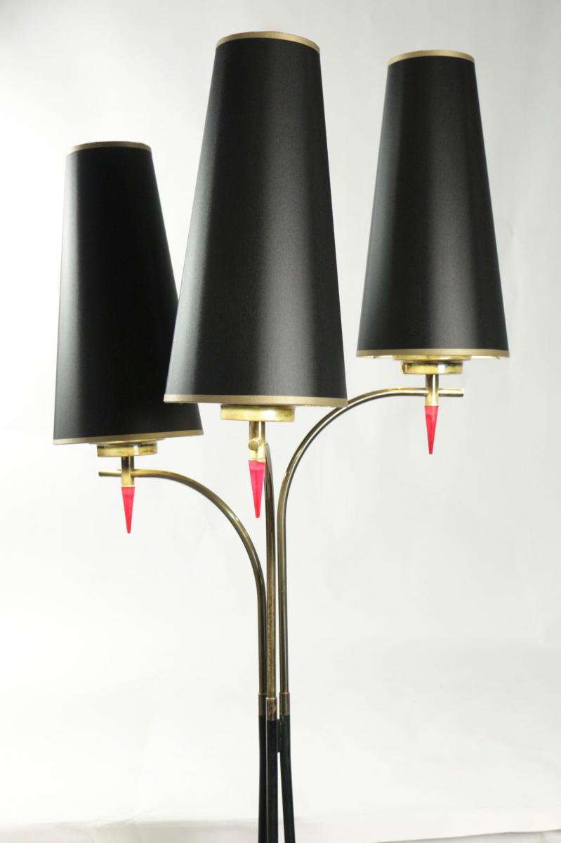 Standing Floor Lamp From The 1960’s In Metal Paint And Brass. Three Lights. -photo-3