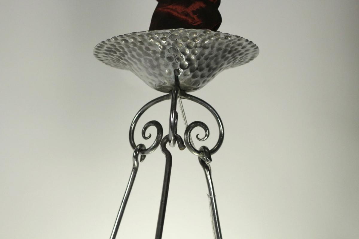 Pretty Small Art Deco Light Fixture In Etched Glass And Steel. C.1930-photo-4