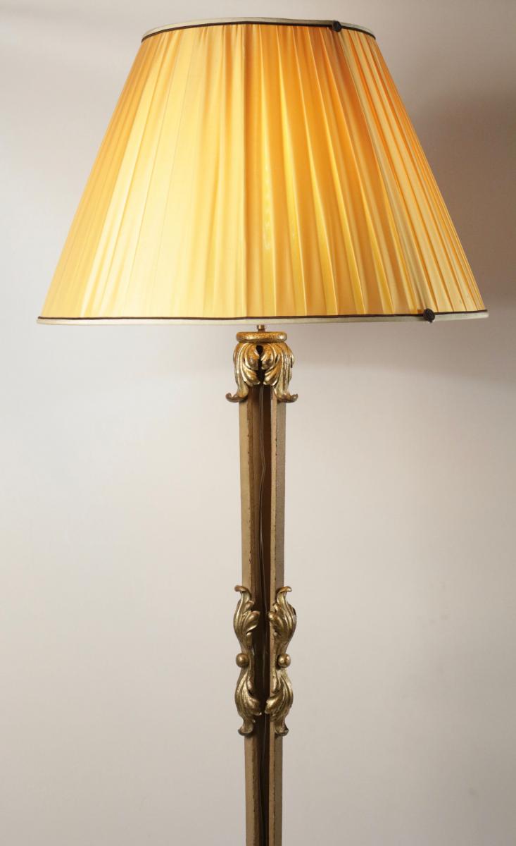 Beautiful Standing Lamp In Wrought Iron With Gold Gilded Accents From The Beginning Of The 20th-photo-2
