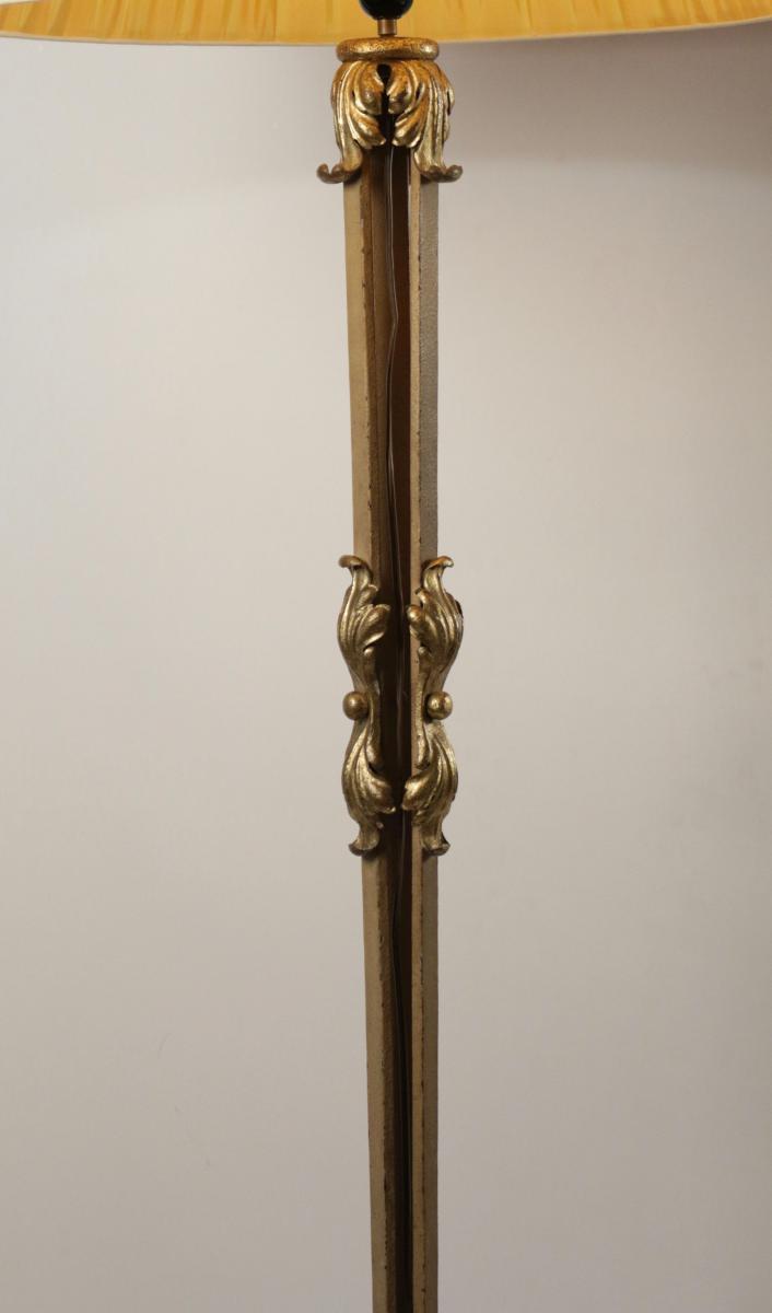 Beautiful Standing Lamp In Wrought Iron With Gold Gilded Accents From The Beginning Of The 20th-photo-3
