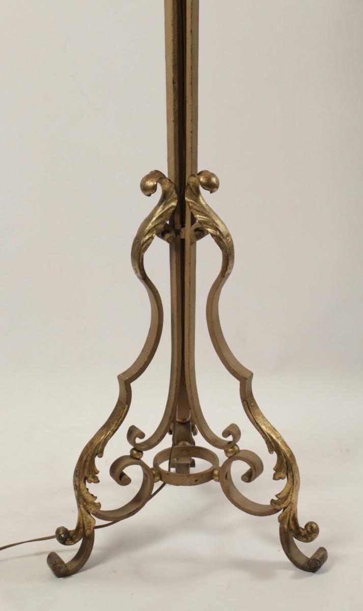 Beautiful Standing Lamp In Wrought Iron With Gold Gilded Accents From The Beginning Of The 20th-photo-4