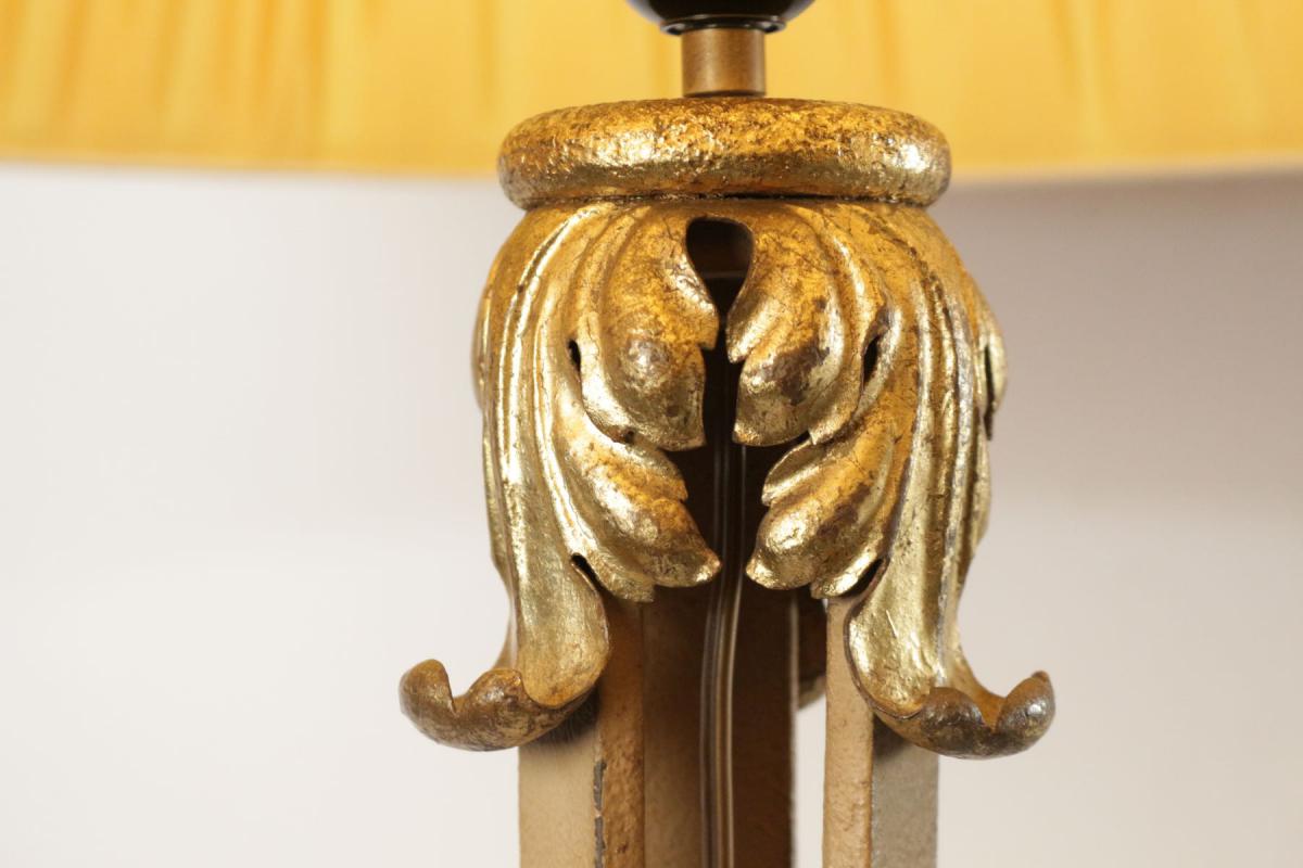 Beautiful Standing Lamp In Wrought Iron With Gold Gilded Accents From The Beginning Of The 20th-photo-1