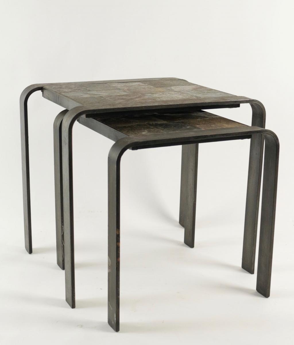 Nesting Tables Of The 1960 - 70’s In Wrought Iron And Slate.