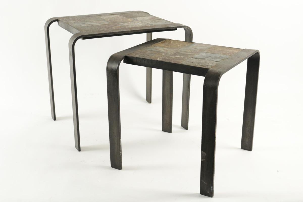 Nesting Tables Of The 1960 - 70’s In Wrought Iron And Slate.-photo-2