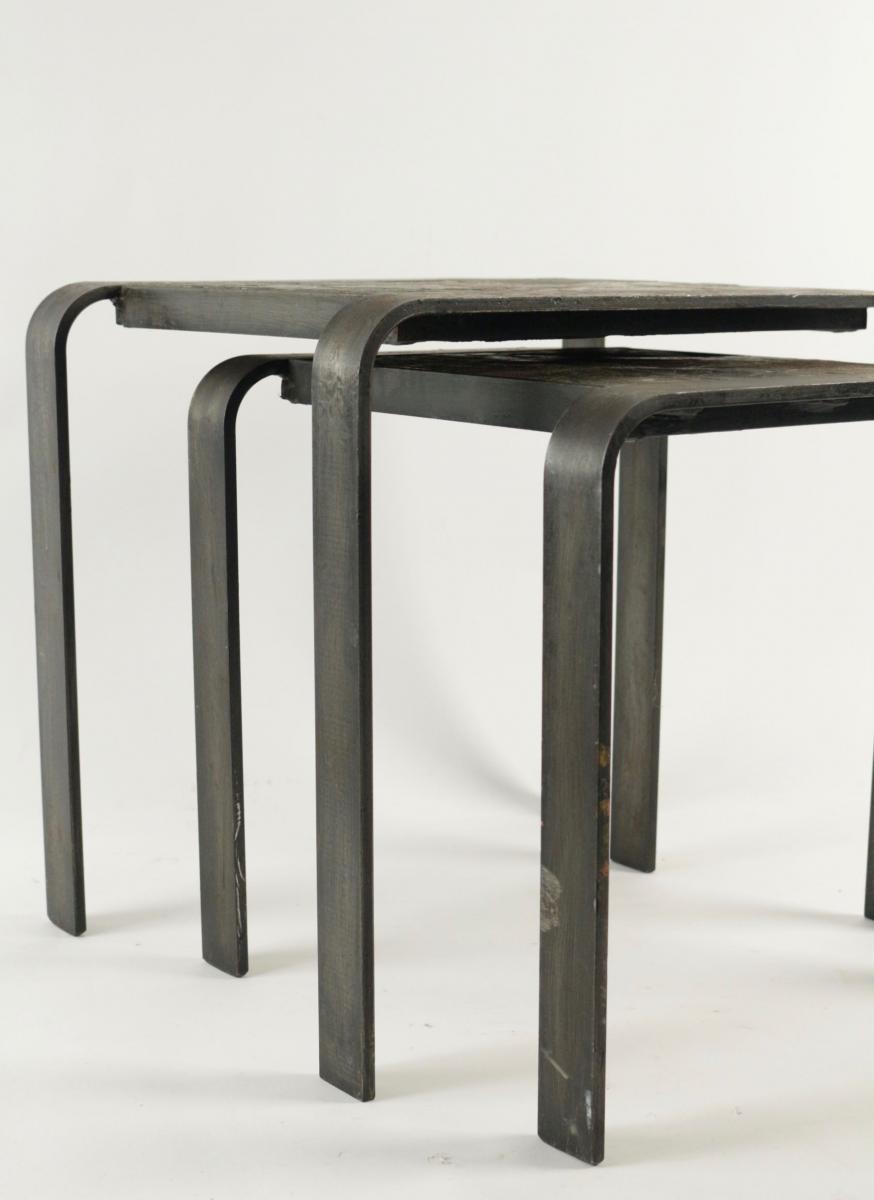 Nesting Tables Of The 1960 - 70’s In Wrought Iron And Slate.-photo-1